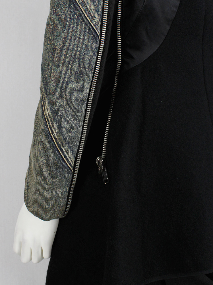 Rick Owens STAG black winged jacket with silver zipped front panel and denim sleeves fall 2008 (16)