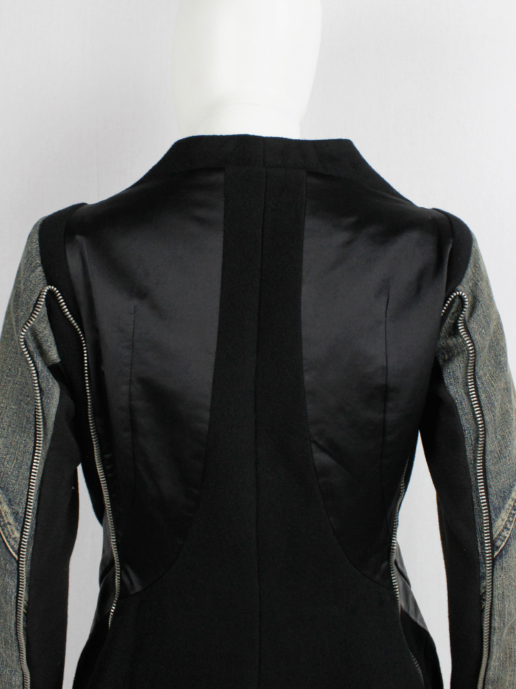Rick Owens STAG black winged jacket with silver zipped front panel and denim sleeves fall 2008 (17)