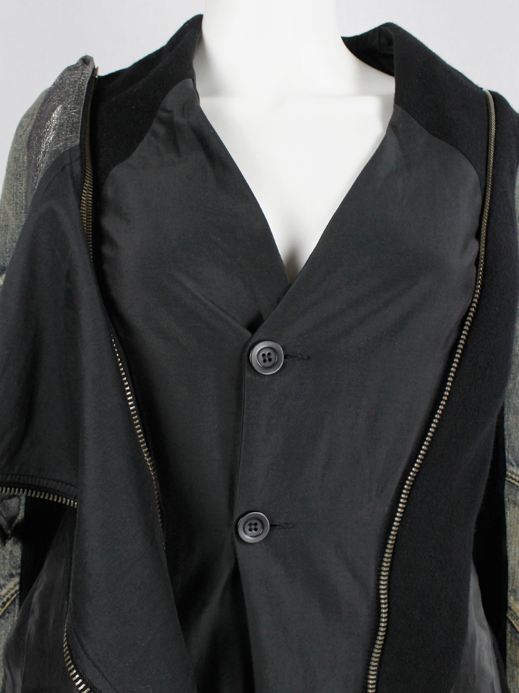 Rick Owens STAG black winged jacket with silver zipped front panel and denim sleeves fall 2008 (2)