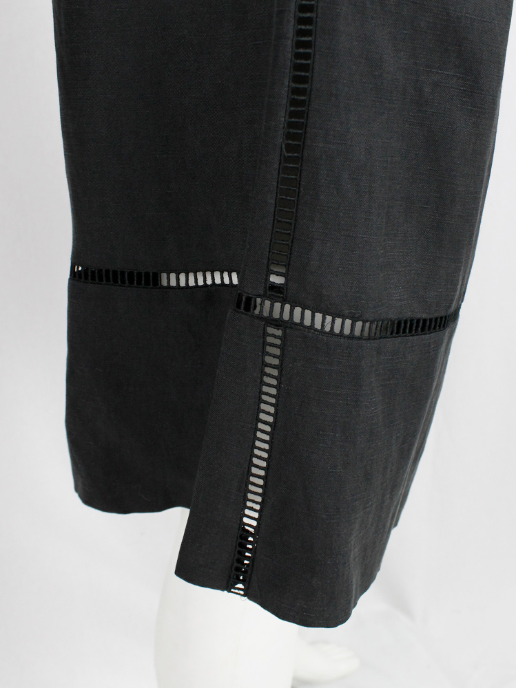 Veronique Branquinho dark grey panelled shorts separated by square net trims (10)
