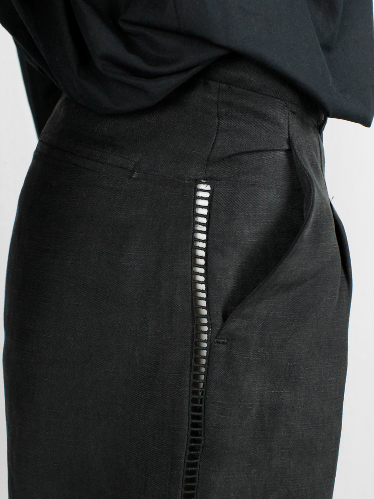 Veronique Branquinho dark grey panelled shorts separated by square net trims (11)
