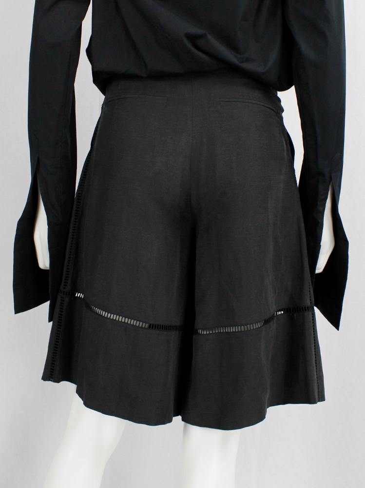 Veronique Branquinho dark grey panelled shorts separated by square net trims (12)
