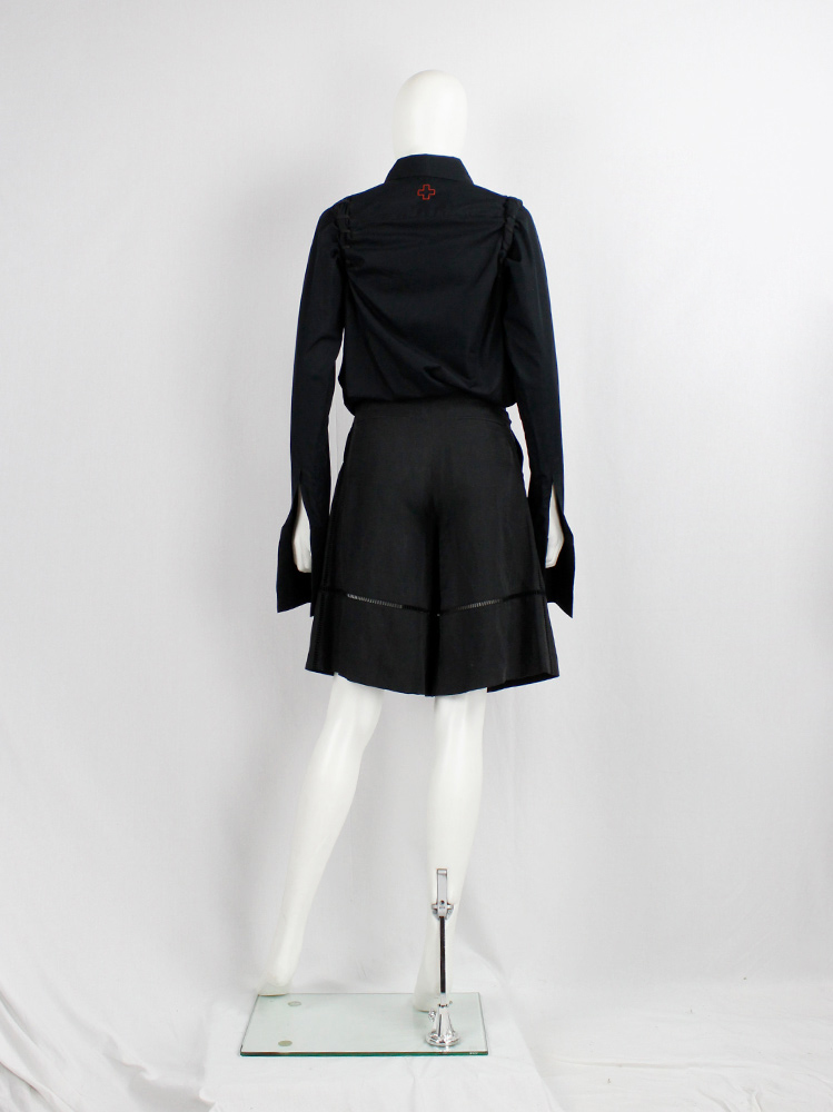 Veronique Branquinho dark grey panelled shorts separated by square net trims (13)