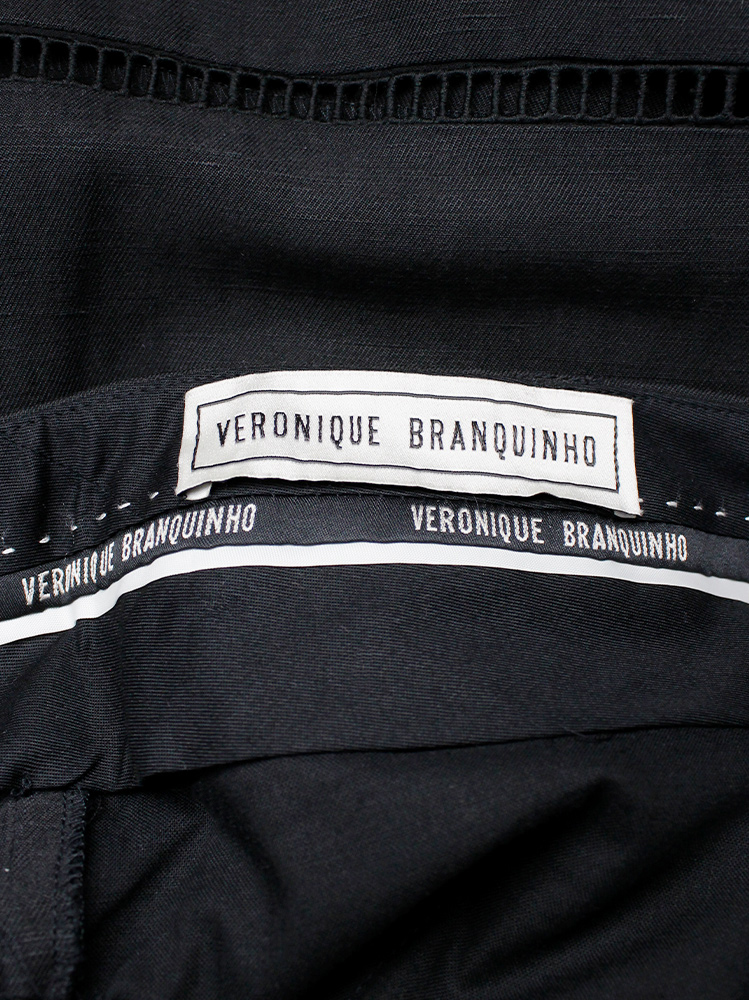 Veronique Branquinho dark grey panelled shorts separated by square net trims (14)