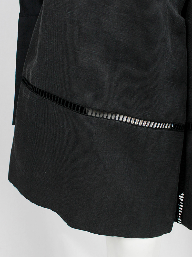 Veronique Branquinho dark grey panelled shorts separated by square net trims (2)