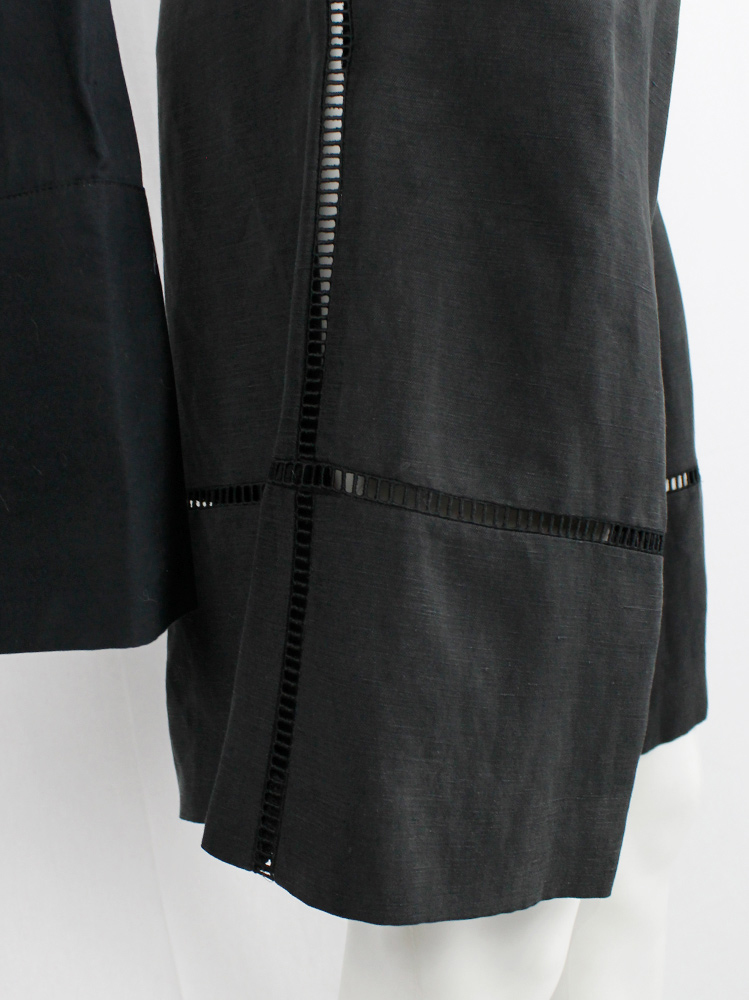 Veronique Branquinho dark grey panelled shorts separated by square net trims (4)