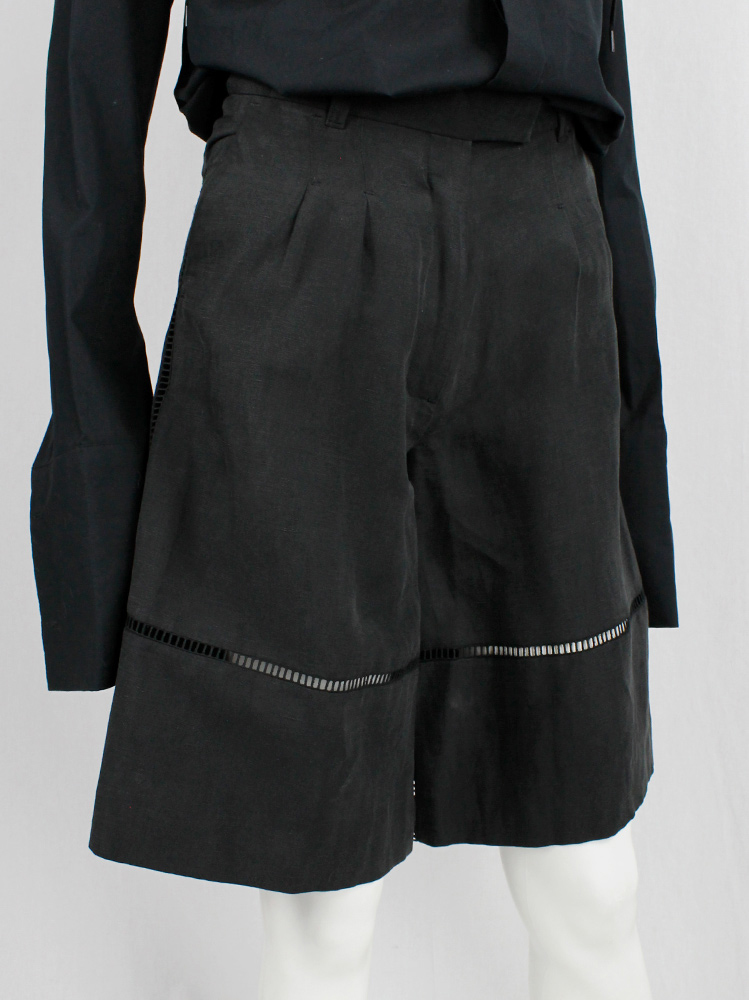 Veronique Branquinho dark grey panelled shorts separated by square net trims (5)
