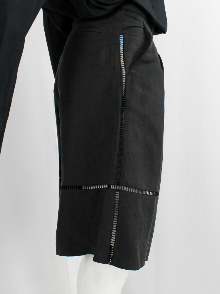 Veronique Branquinho dark grey panelled shorts separated by square net trims (9)