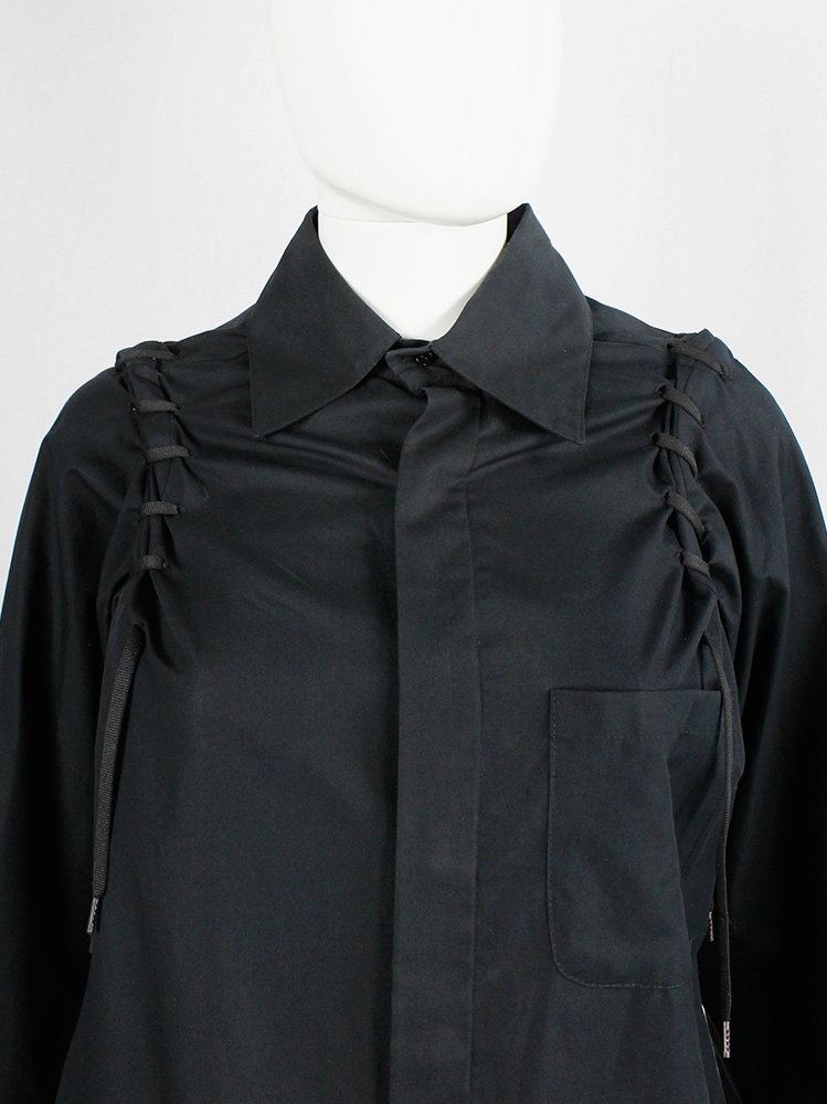 af Vandevorst black shirt with laces around the shoulders and extra long cuffs fall 2006 (2)