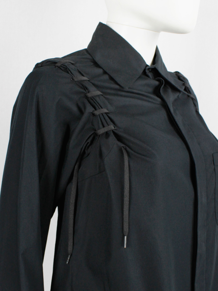 af Vandevorst black shirt with laces around the shoulders and extra long cuffs fall 2006 (5)