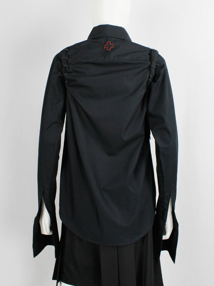 af Vandevorst black shirt with laces around the shoulders and extra long cuffs fall 2006 (6)