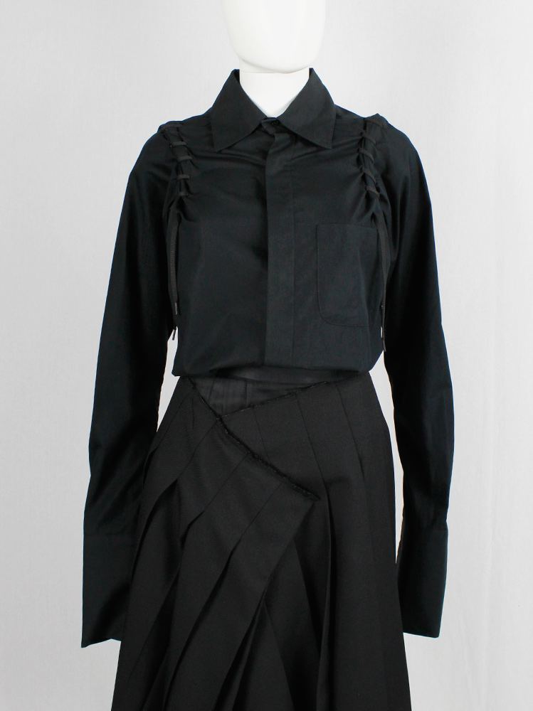 af Vandevorst black shirt with laces around the shoulders and extra long cuffs fall 2006 (9)