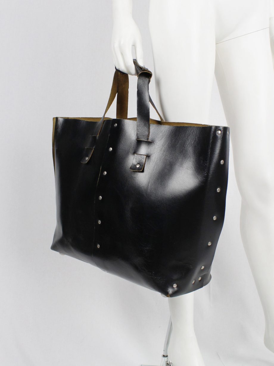 vintage Lieve Van Gorp black large leather handbag with silver studs circa 1997 (2)