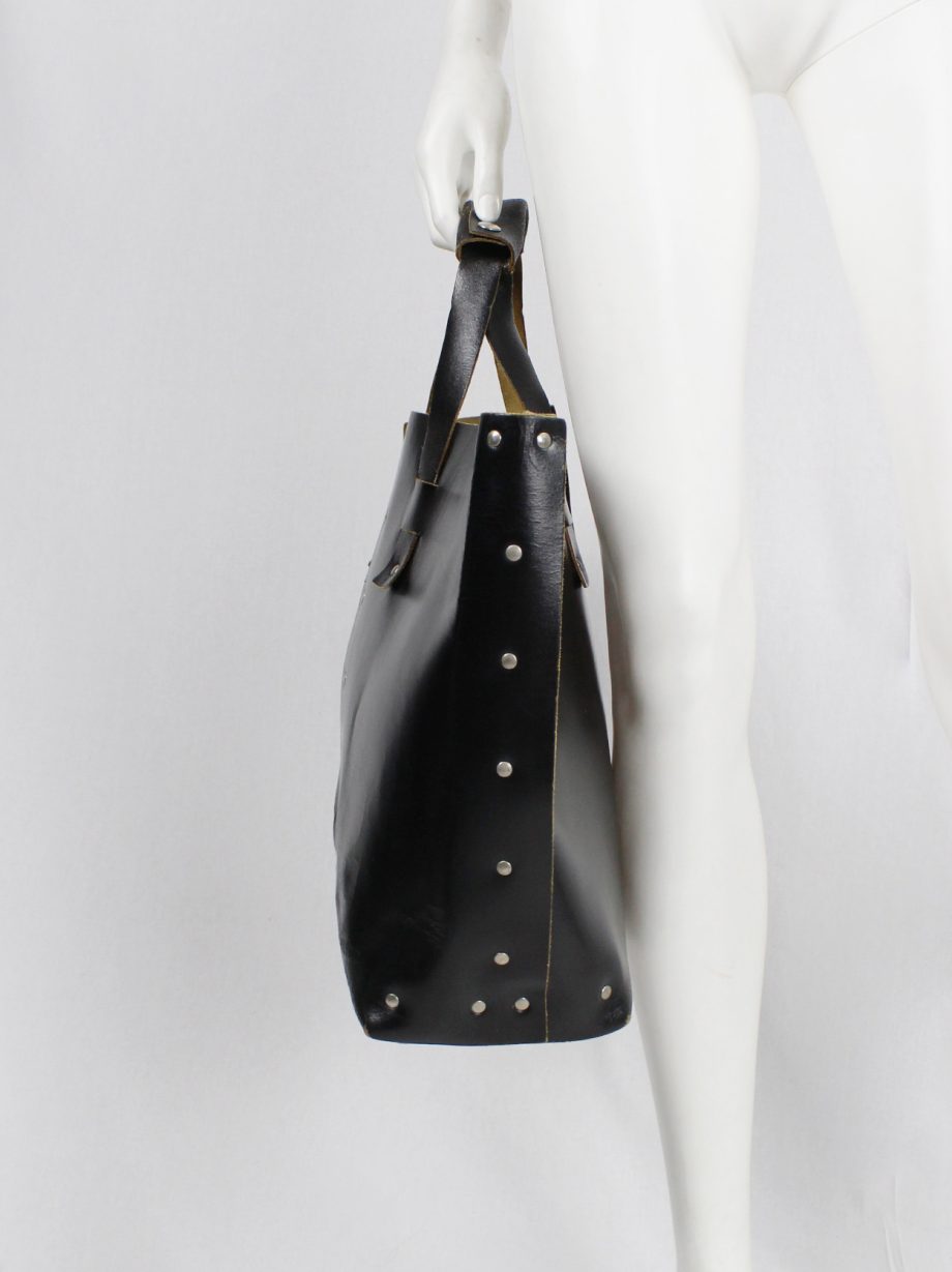 vintage Lieve Van Gorp black large leather handbag with silver studs circa 1997 (3)