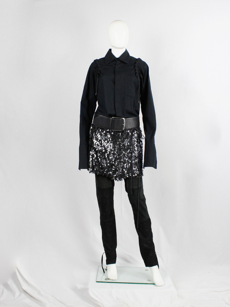 vintage af Vandevorst black sequinned short skirt with wide leather belt fall 2002 (1)