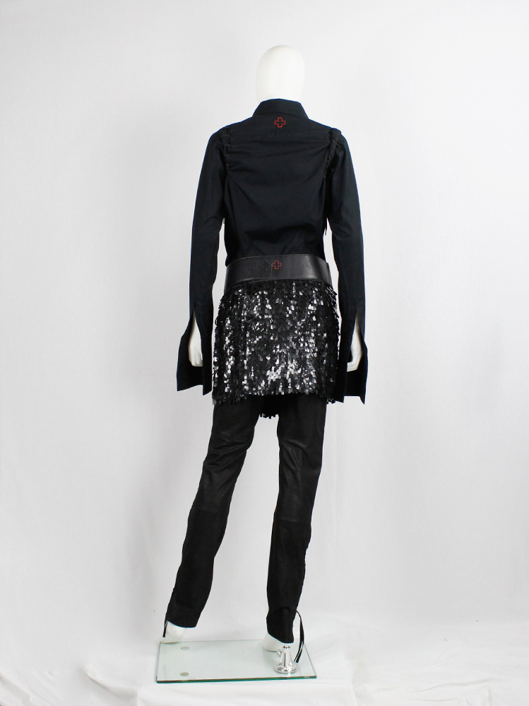 vintage af Vandevorst black sequinned short skirt with wide leather belt fall 2002 (10)