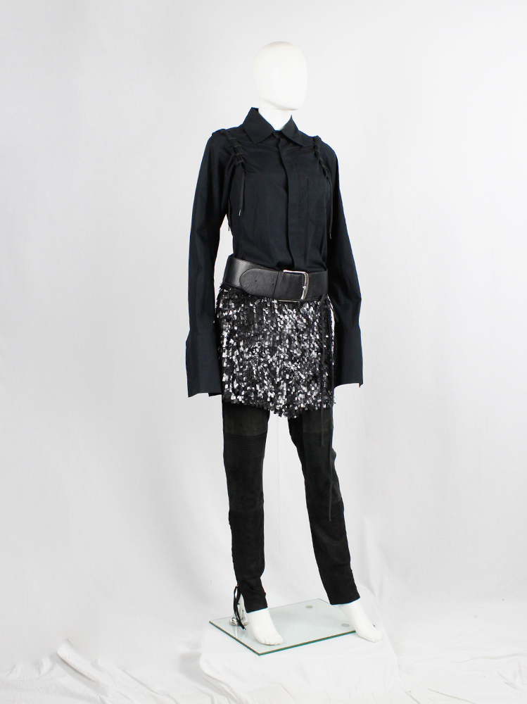 vintage af Vandevorst black sequinned short skirt with wide leather belt fall 2002 (2)
