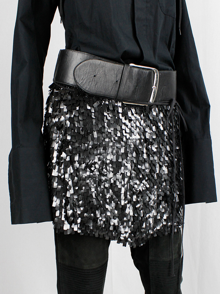 vintage af Vandevorst black sequinned short skirt with wide leather belt fall 2002 (3)