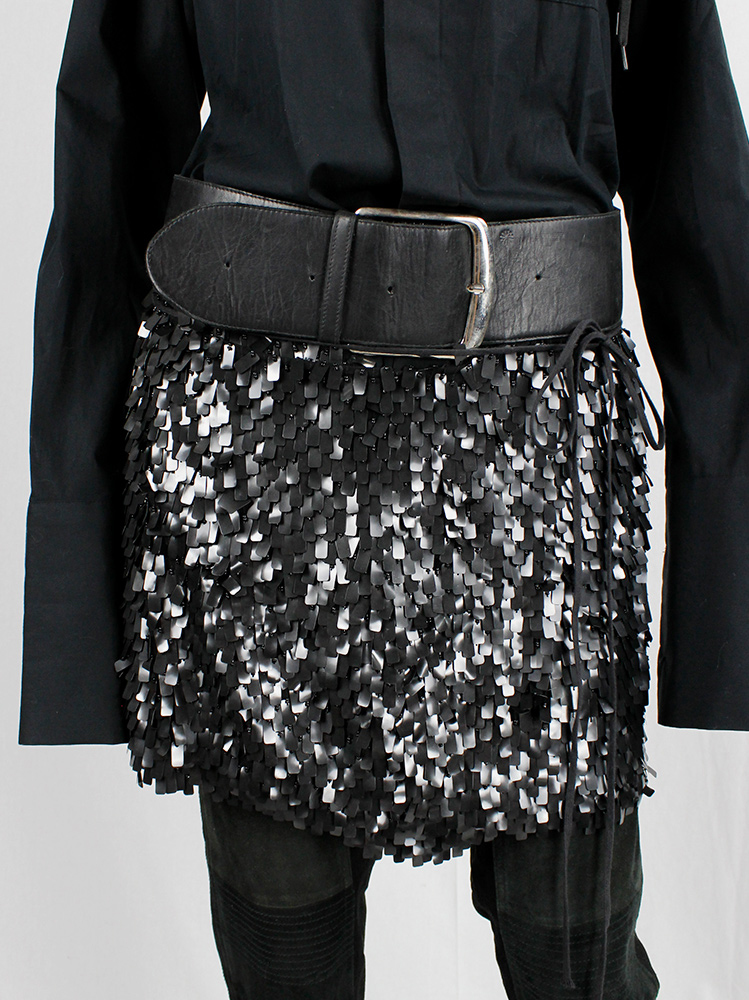 vintage af Vandevorst black sequinned short skirt with wide leather belt fall 2002 (4)