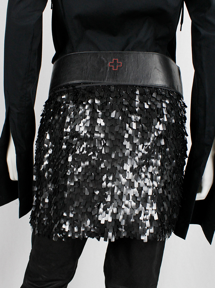vintage af Vandevorst black sequinned short skirt with wide leather belt fall 2002 (8)