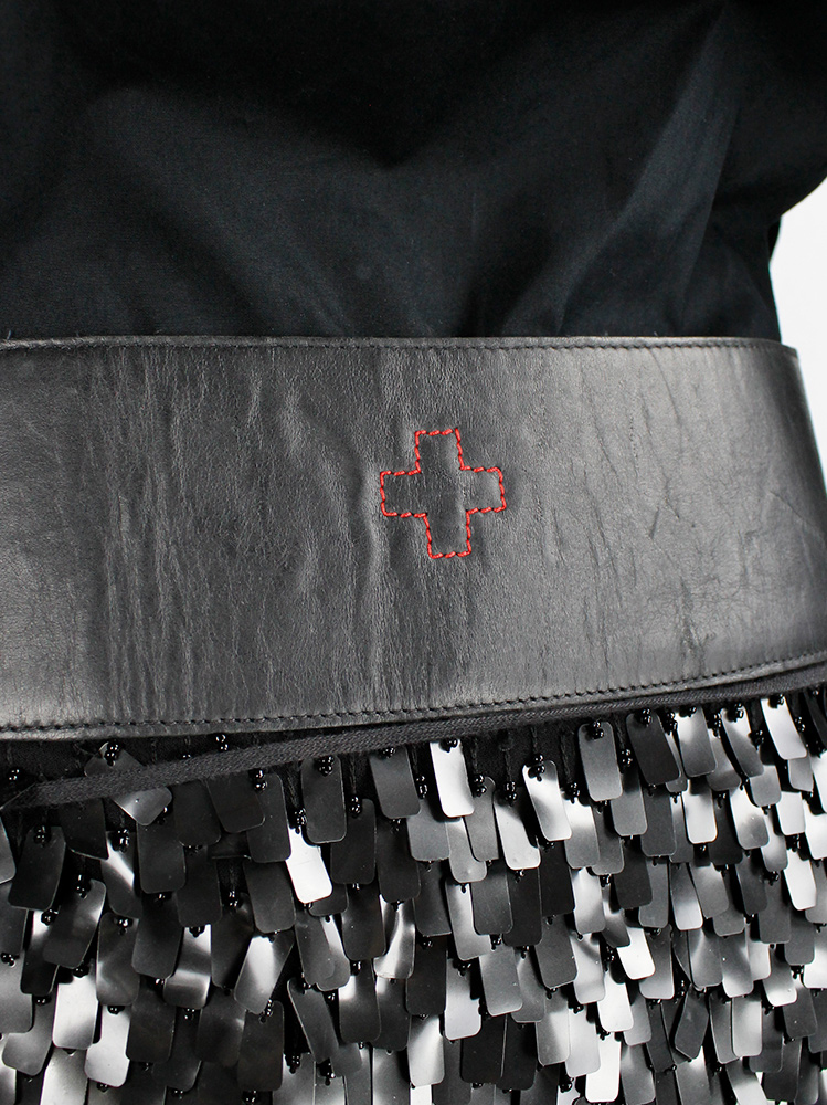 vintage af Vandevorst black sequinned short skirt with wide leather belt fall 2002 (9)