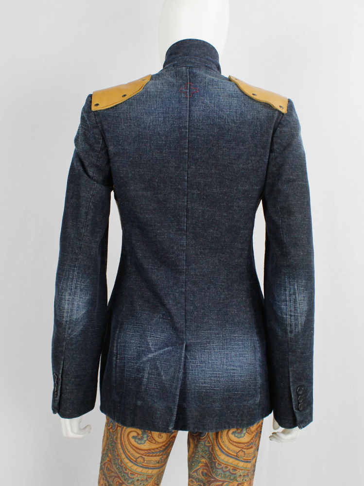 vintage af Vandevorst denim faded blazer with cognac leather studded breastplates spring 2001 (12)