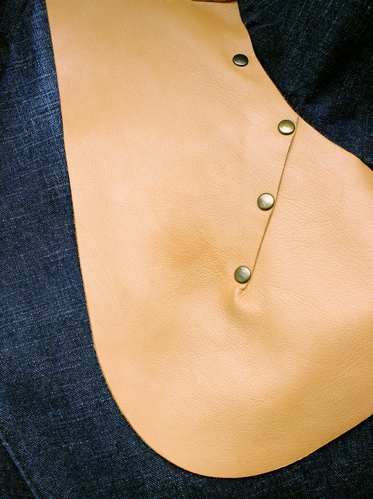 vintage af Vandevorst denim faded blazer with cognac leather studded breastplates spring 2001 (16)