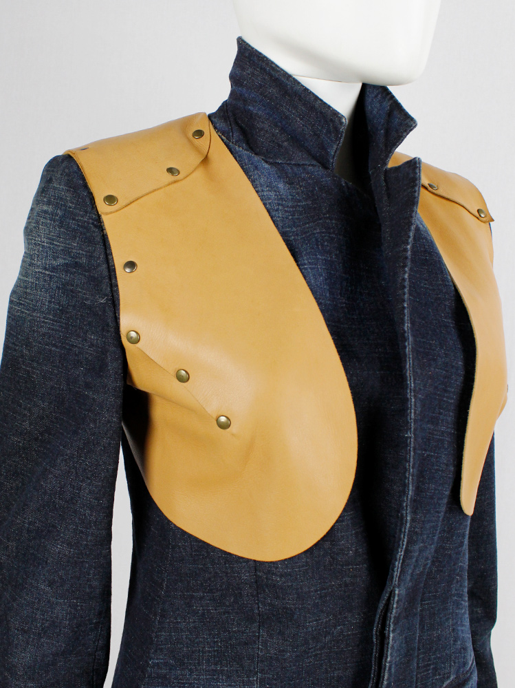 vintage af Vandevorst denim faded blazer with cognac leather studded breastplates spring 2001 (4)