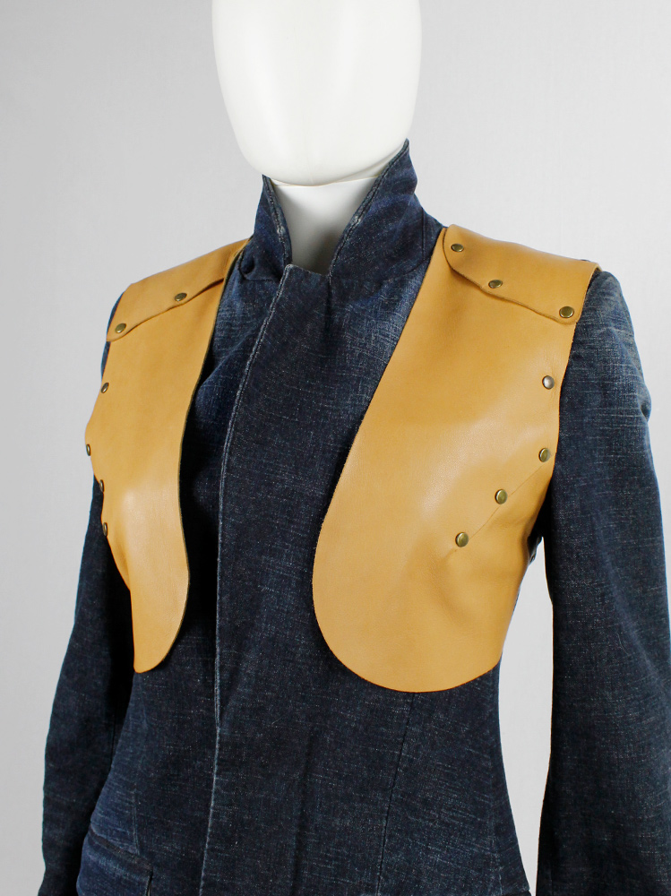 vintage af Vandevorst denim faded blazer with cognac leather studded breastplates spring 2001 (9)