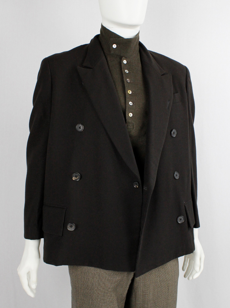 yamamoto ys for men brown short double breasted blazer with cropped sleeves1980s 80s (2)