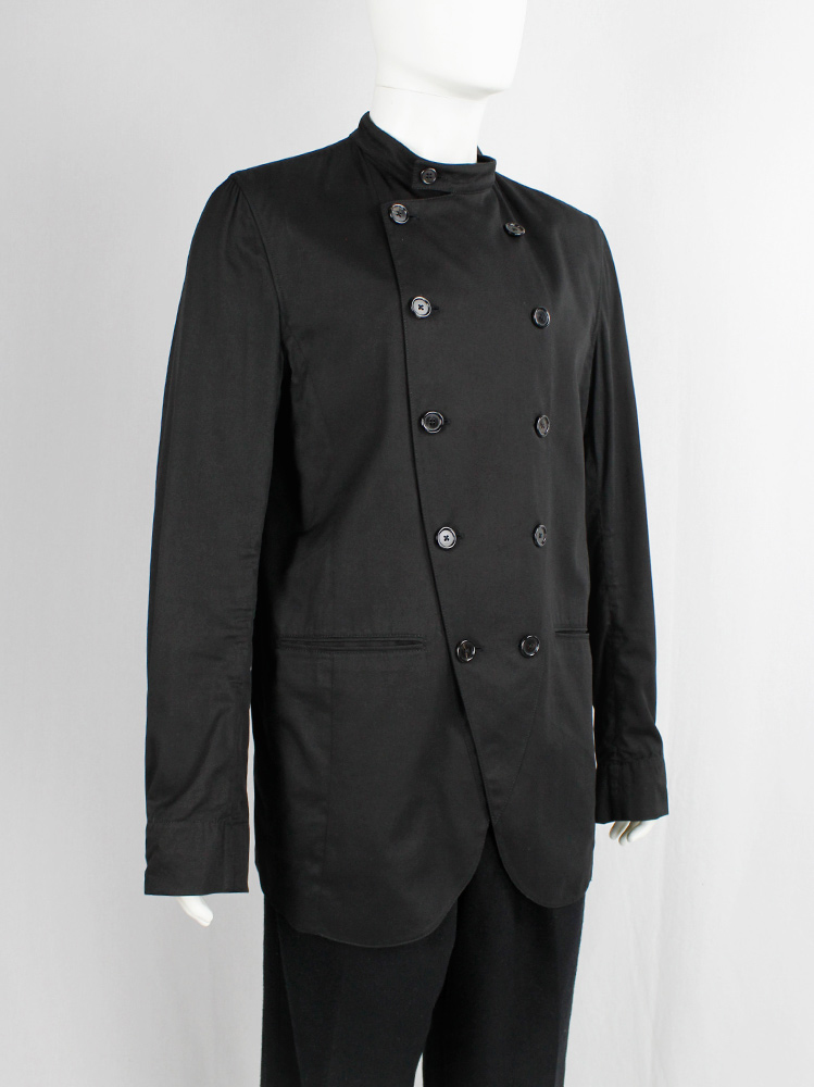 Ann Demeulemeester black long jacket with 5-button double breasted closure (1)