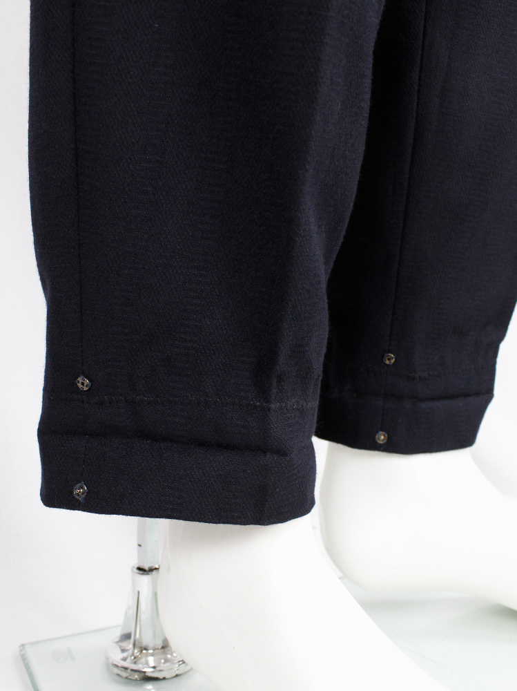 Comme des Garçons Homme navy tapered trousers with hems cuffed by snap buttons AD 1989 (1)