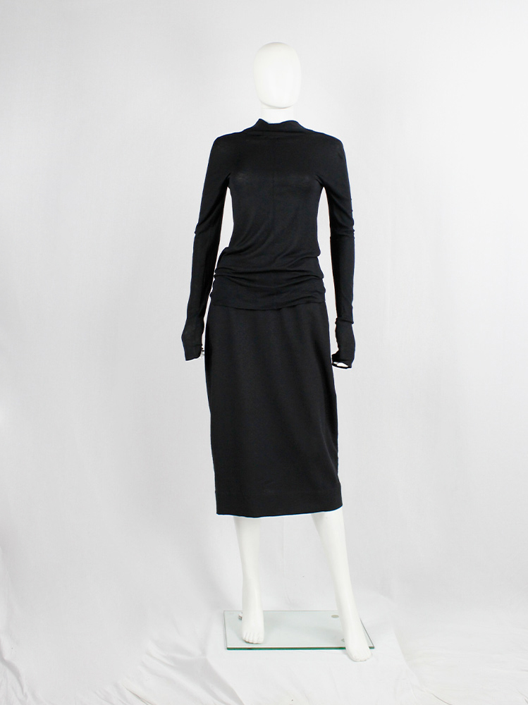 Rick Owens MOUNTAIN black midi-length pillar skirt with back slit fall 2012 (2)