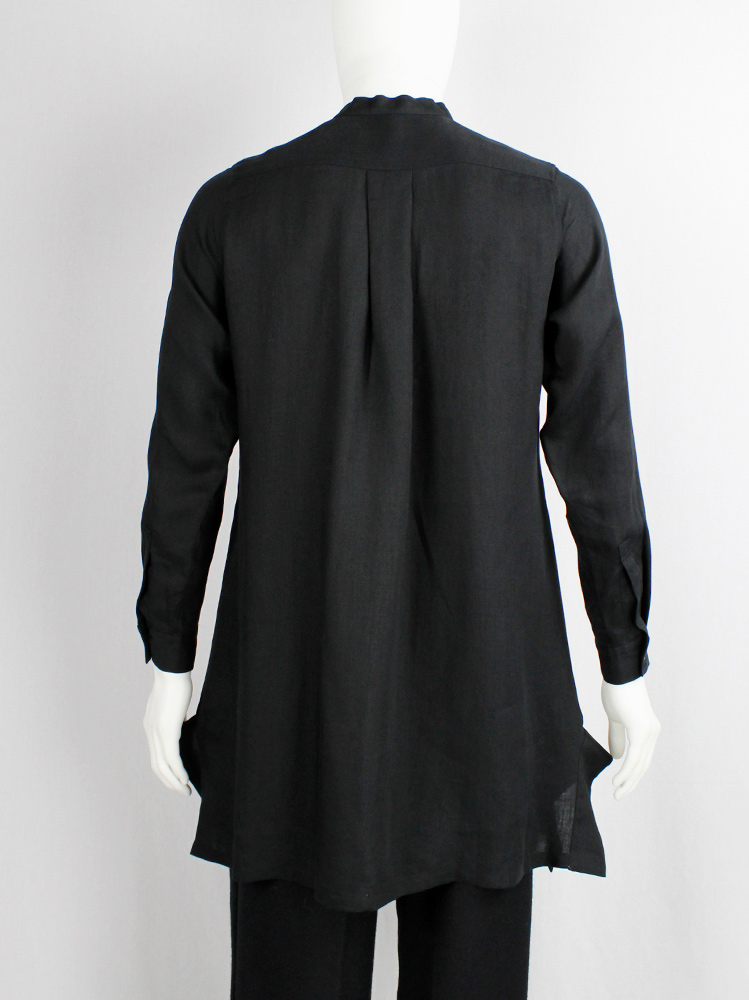 Yohji Yamamoto black long shirt with chopped collar and side wings at the hips (10)