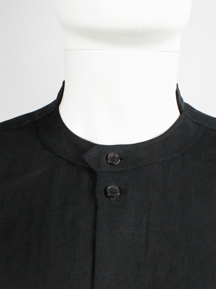 Yohji Yamamoto black long shirt with chopped collar and side wings at the hips (2)