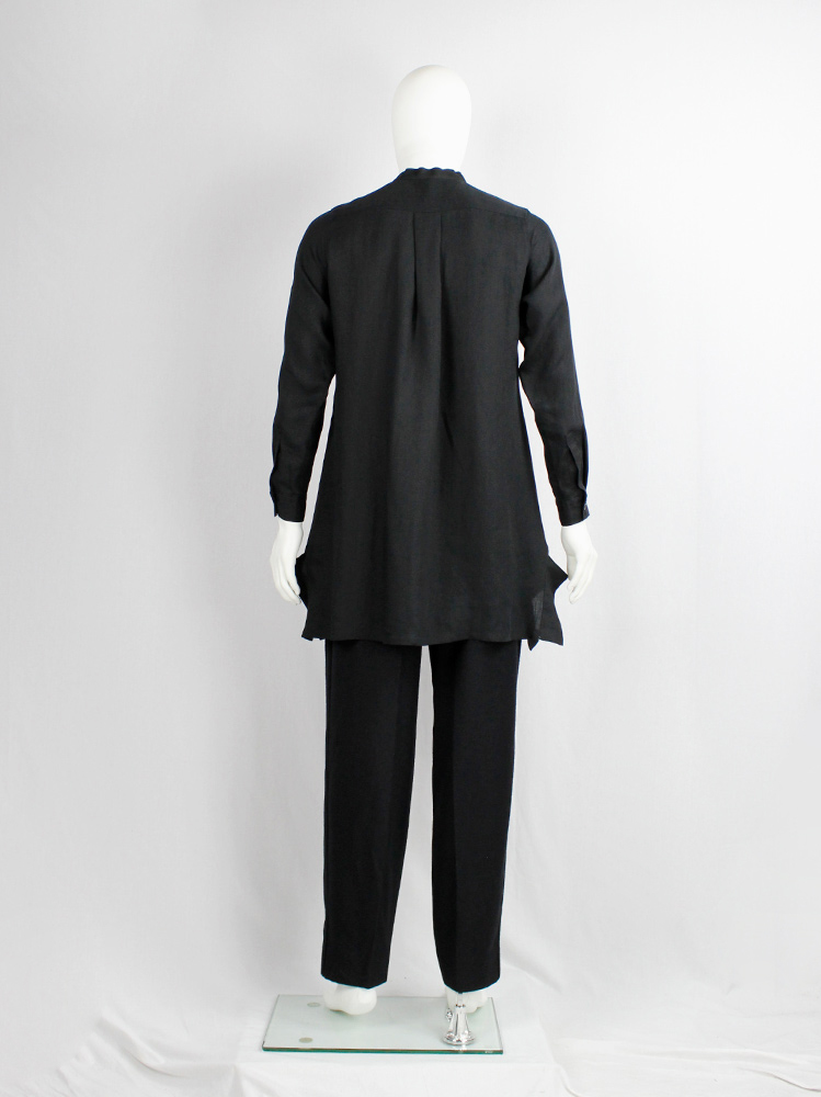 Yohji Yamamoto black long shirt with chopped collar and side wings at the hips (9)