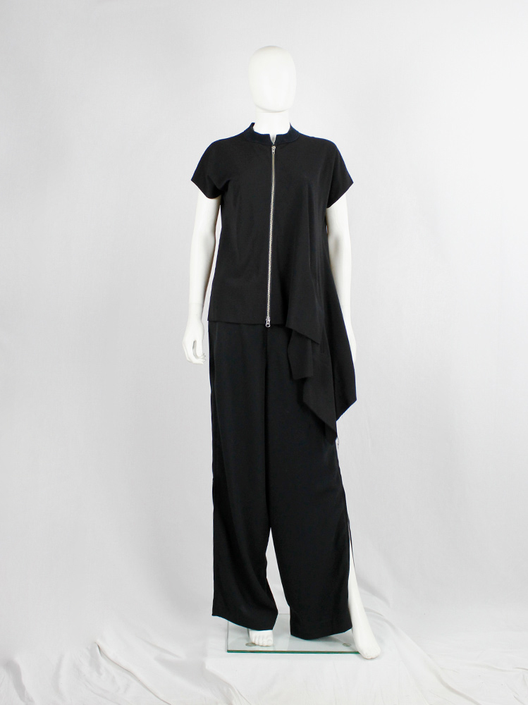 Yohji Yamamoto black silk bomber-style blouse with front zipper and side drape (1)