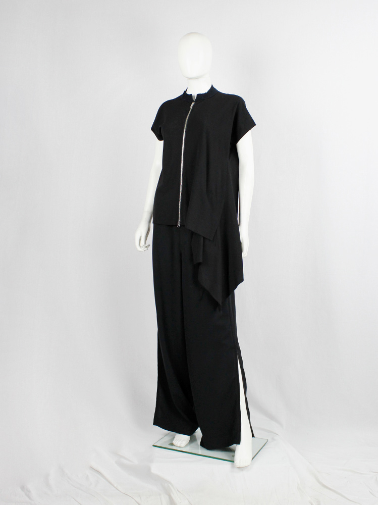 Yohji Yamamoto black silk bomber-style blouse with front zipper and side drape (2)