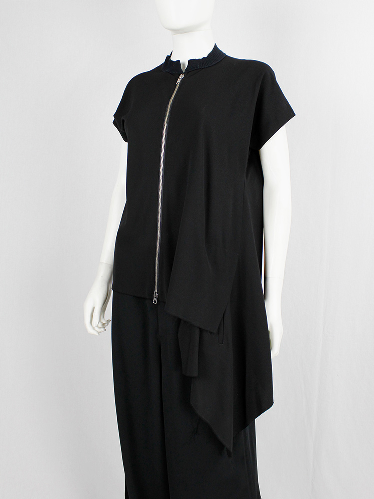 Yohji Yamamoto black silk bomber-style blouse with front zipper and side drape (3)
