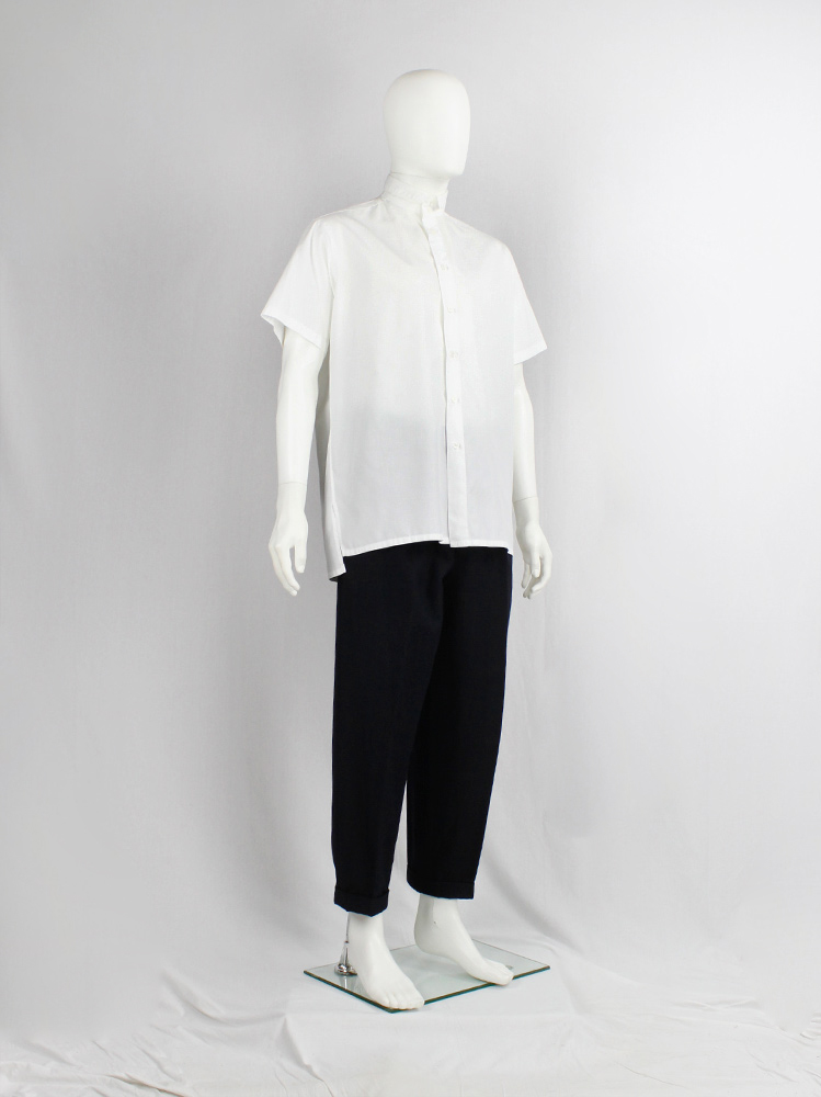 Yohji Yamamoto pour Homme white short sleeve shirt with high buttoned collar (5)