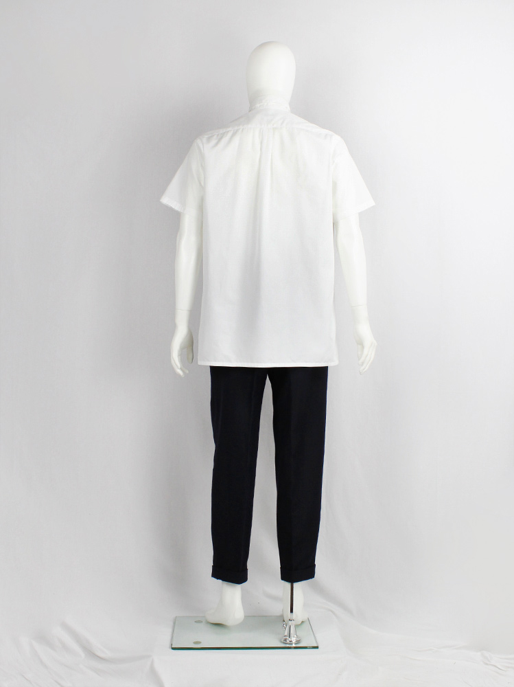 Yohji Yamamoto pour Homme white short sleeve shirt with high buttoned collar (6)