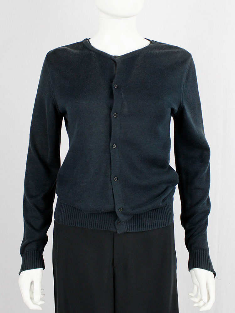 af Vandevorst dark green cardigan unzipped as top with sleeves along the sides spring 2005 (1)