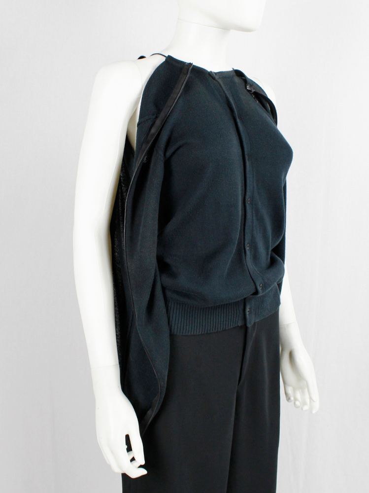 af Vandevorst dark green cardigan unzipped as top with sleeves along the sides spring 2005 (5)