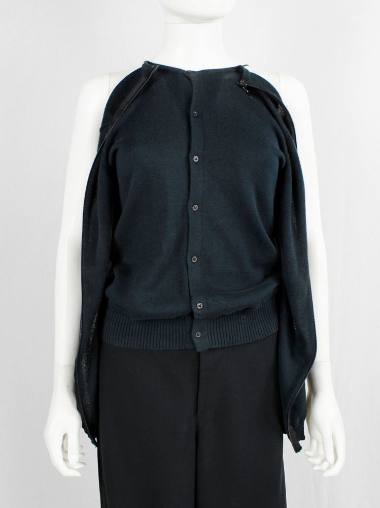 af Vandevorst dark green cardigan unzipped as top with sleeves along the sides spring 2005 (8)