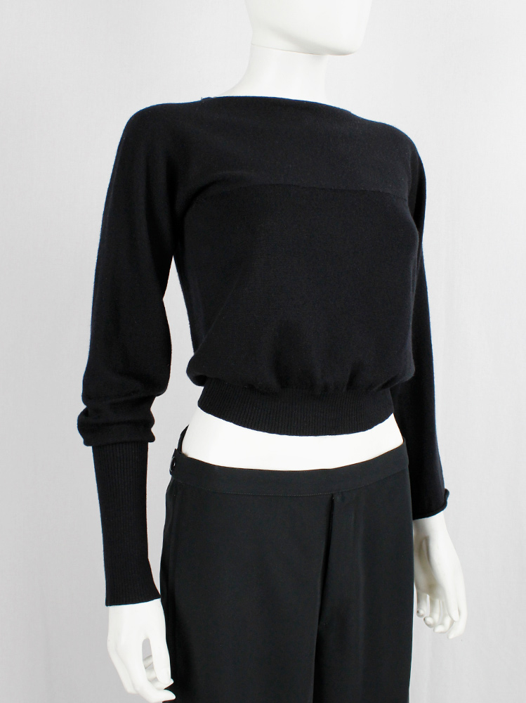 archive Maison Martin Margiela dark blue cropped jumper with two different sleeves fall 1997 (2)