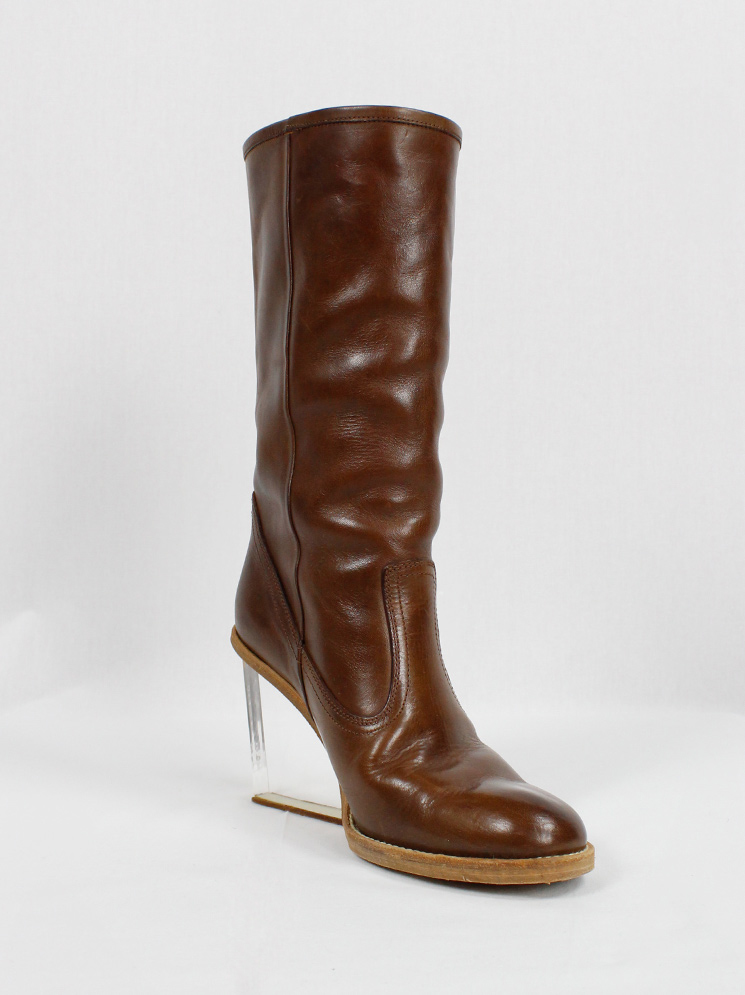 vintage Maison Martin Margiela brown tall boots with clear wedge heel spring 2007 (11)