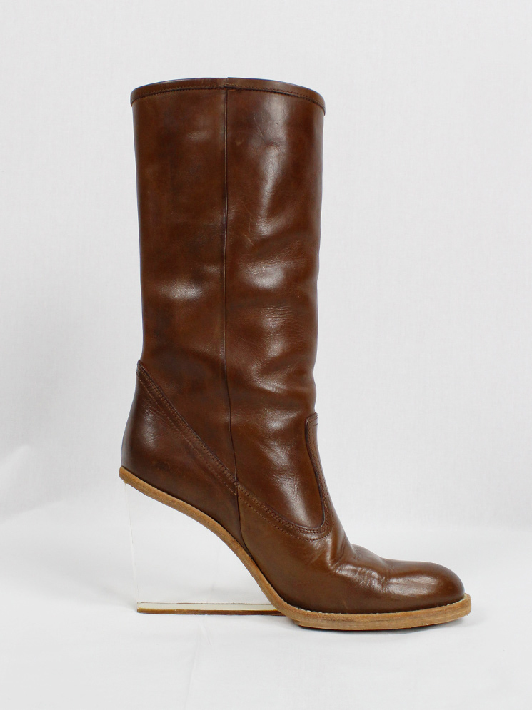 vintage Maison Martin Margiela brown tall boots with clear wedge heel spring 2007 (12)