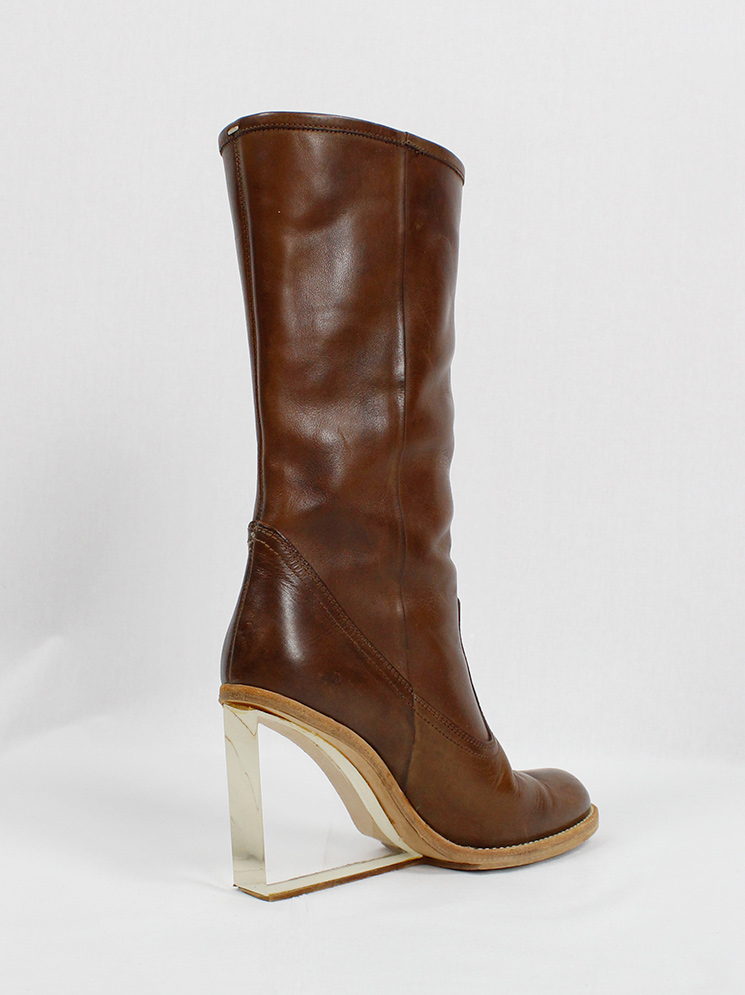 vintage Maison Martin Margiela brown tall boots with clear wedge heel spring 2007 (13)