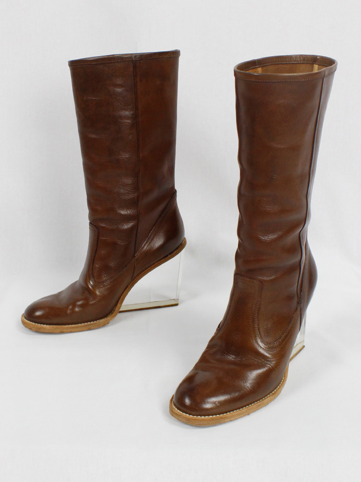 vintage Maison Martin Margiela brown tall boots with clear wedge heel spring 2007 (19)