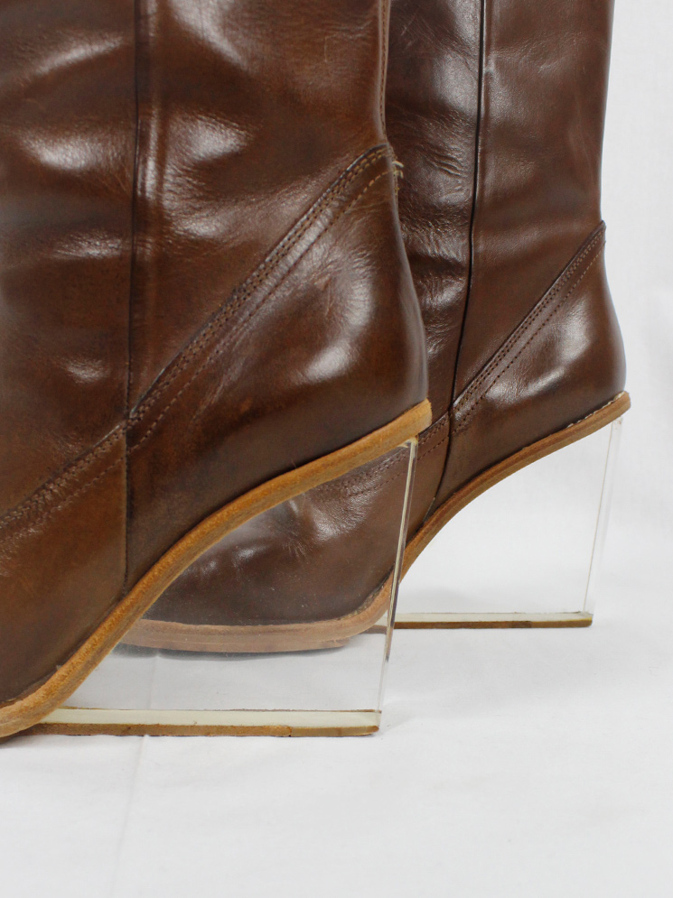 vintage Maison Martin Margiela brown tall boots with clear wedge heel spring 2007 (23)